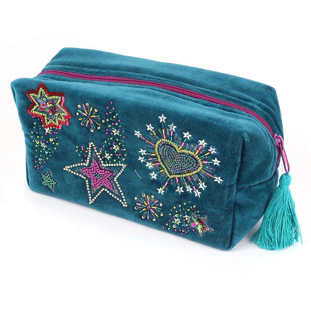 Peace of Mind Wash Bag Starburst Velvet Purple Mix Emb Night Sky